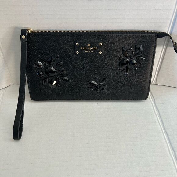 kate spade Handbags - Kate Spade Black Gem-Studded Jeweled Wallet Clutch
